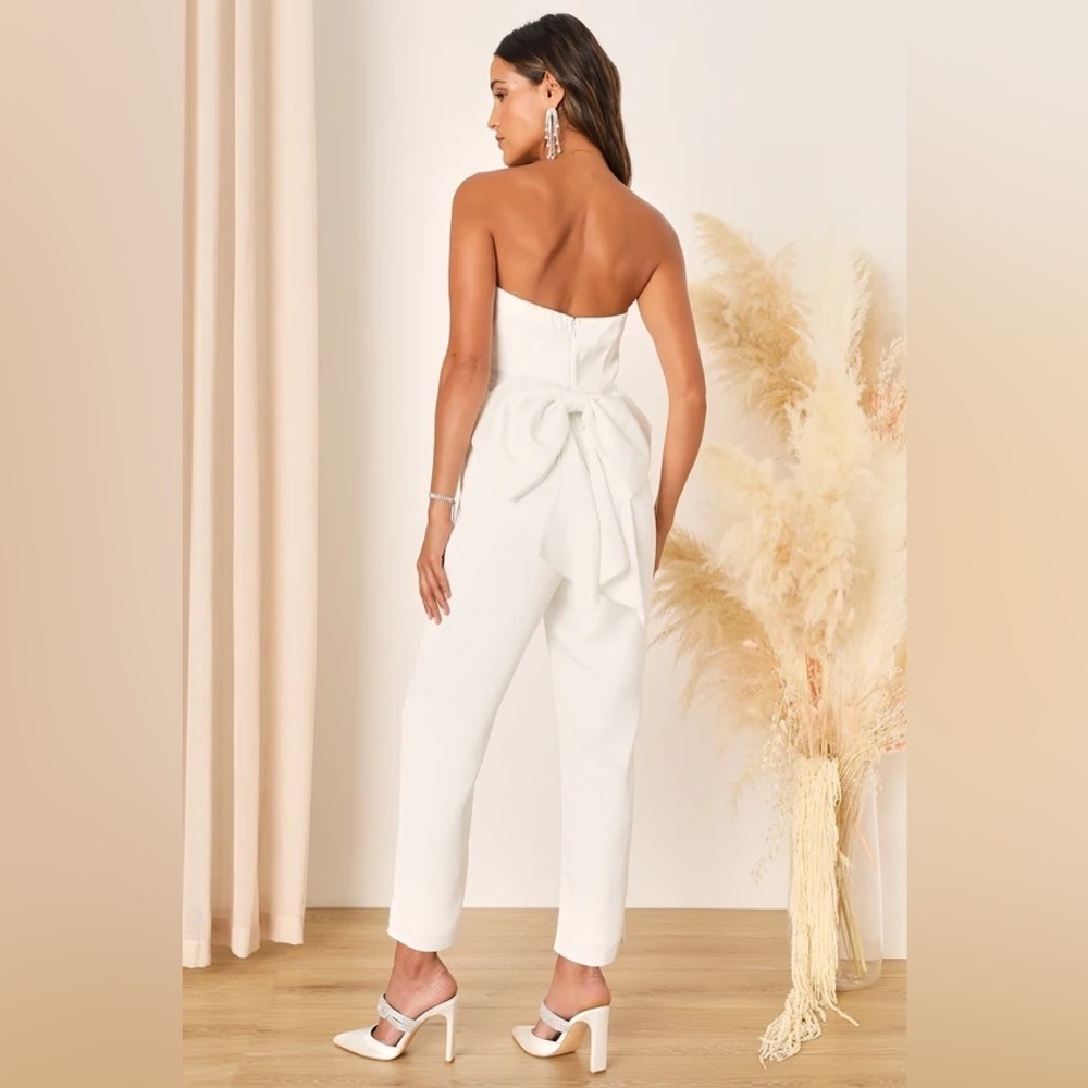 Lulu's Beloved‎ Bliss Ivory Strapless Slim Leg Bow Jumpsuit Medium